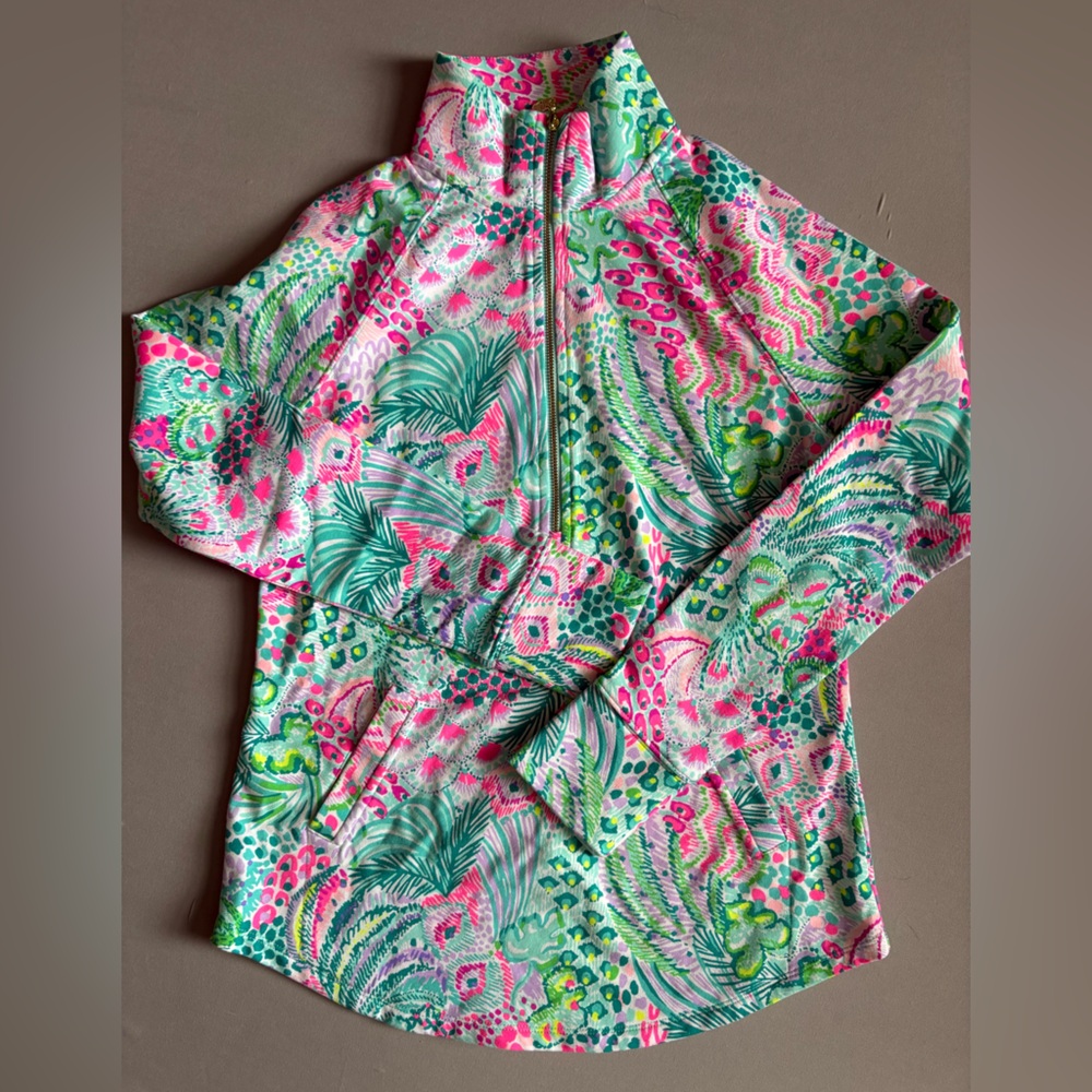 Lilly Pulitzer Skipper Popover 1/4 Zip UPF 50+ Banana Split Pink Green Golf XXS